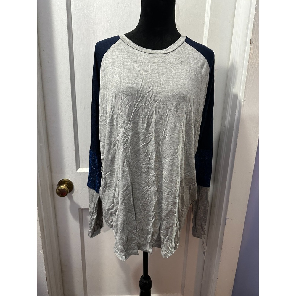 Acting Pro Grey and Blue Colorblock Long Sleeve Top in‎ 2X NWT